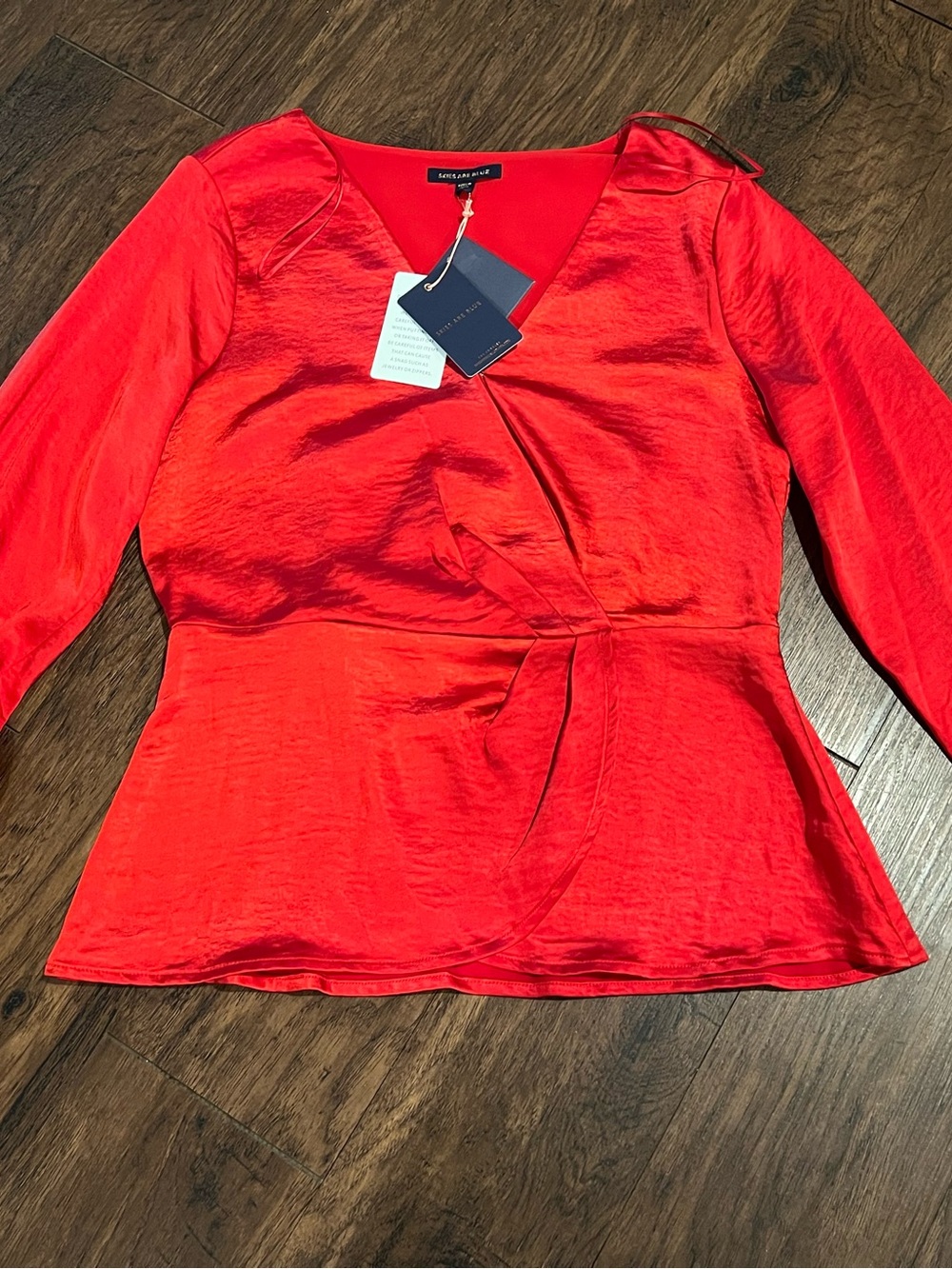 Skies Are Blue Red Satin Wrap Blouse